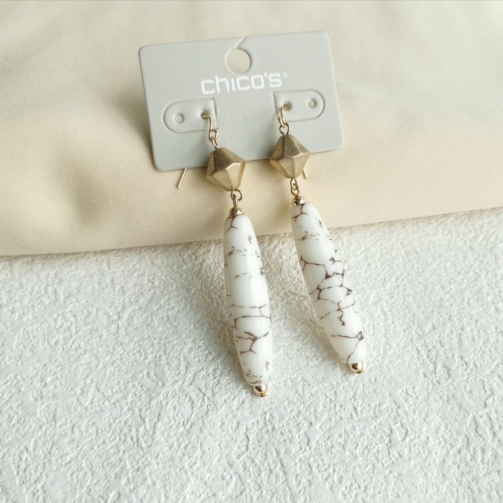 Chico's Elegant White Marbled Earrings Unique Gift Statement Jewelry